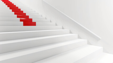 white staircase with red carpet