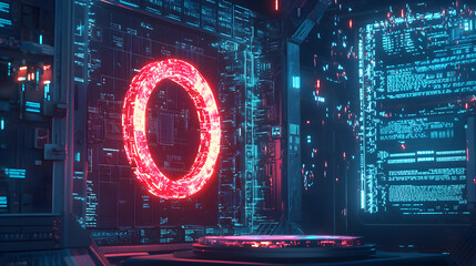 Futuristic data visualization virtual lab digital art neon environment close-up viewpoint technology concept