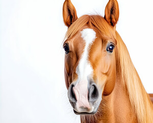 Obraz premium Chestnut horse portrait, studio shot, white background, equine beauty