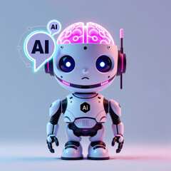Fototapeta premium A futuristic AI robot, embodying the cutting-edge of artificial intelligence, stands confidently against a backdrop of complex digital circuitry