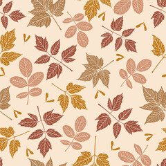 Seamless autumn leaves and seed. Fall print