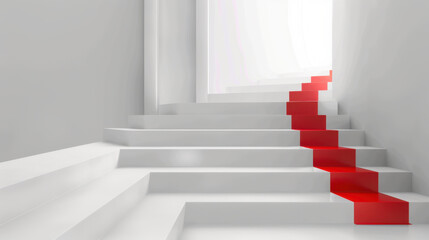 white staircase with red carpet