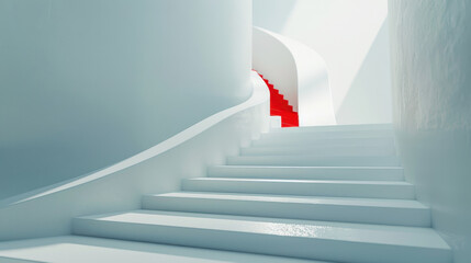 Fototapeta premium white staircase with red carpet