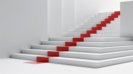 white staircase with red carpet