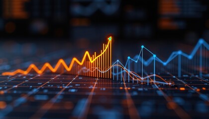 Futuristic Grid with Dynamic Orange and Blue Light Waves