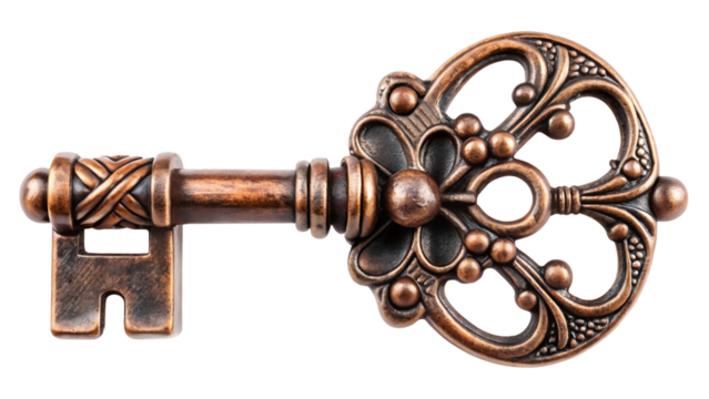 Antique Key on Transparent Background: An Exquisite Relic of Intricate Craftsmanship