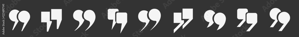 Fototapete a set of vector white quotes on a dark background. a collection of nine round and square quotation m