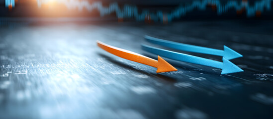 A blue and orange arrow is on a black background