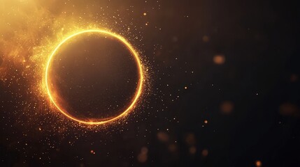 Naklejka premium Glowing ring with sparks on a dark background, representing enlightenment, innovation, and cosmic events. Perfect for technology and scientific content.