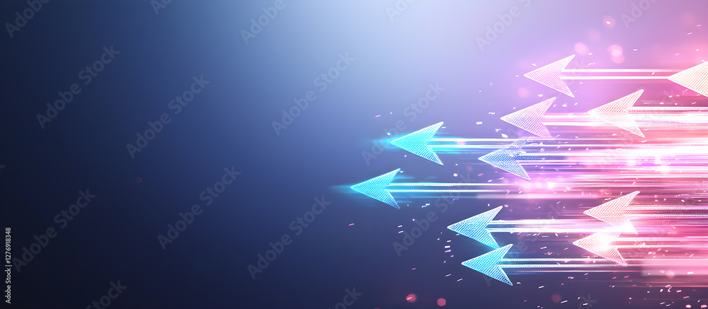 Wall mural a blue background with a row of arrows pointing in different directions