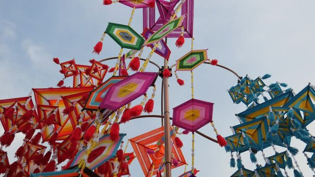 Thai cultural decorations to celebrate Songkran Festival in Bangkok. Songkran in Thailand, Traditional Thai New Year Festival, is inscribed as the UNESCO&rsquo;s Intangible Cultural Heritage event.