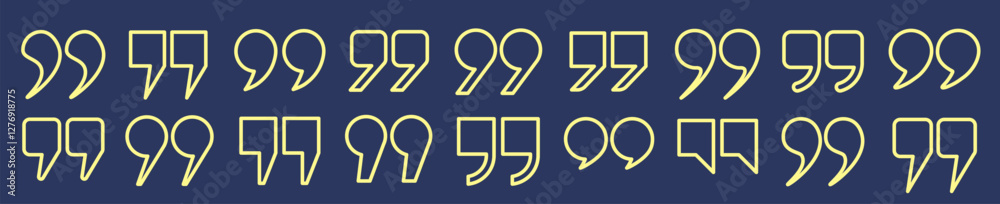 Fototapete a set of yellow quotation mark outlines. a collection of yellow characters, quotation marks of diffe