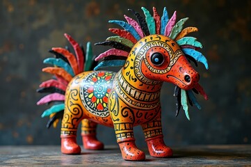 Obraz premium Colorful mexican alebrije horse sculpture with intricate patterns and vibrant details