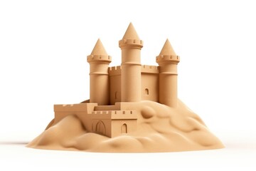 Castle sand white background representation.