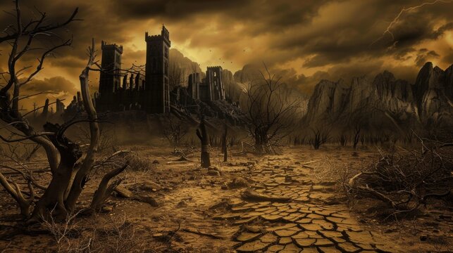 Ancient battle arena with stone steps, burning torches, and a bloodstained floor, creating a dark fantasy setting for gladiatorial combat and epic battles.