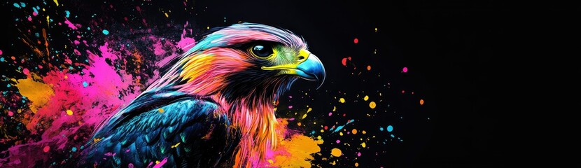 Fototapeta premium Colorful Falcon in Abstract Paint Splashes