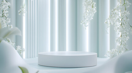 Elegant white stage design for events bright studio digital art modern environment centered view minimalist concept