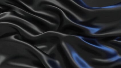 Obraz premium Sleek black silk fabric with subtle blue reflections. A perfect high-end textile design for fashion and luxury decor
