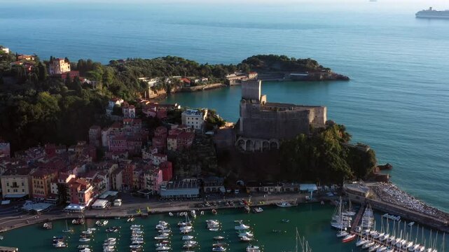 Aerial view of Lerici village, La Spezia province, Liguria, Italy