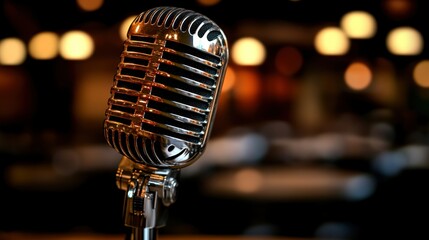 Vintage microphone stage performance bokeh background