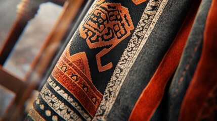 Intricate textile showcasing traditional design elements with rich colors and patterns from a cultural heritage artisanship
