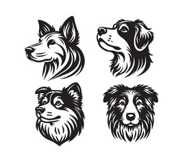 A Vector black-and-white simple line art drawing of a dogs head