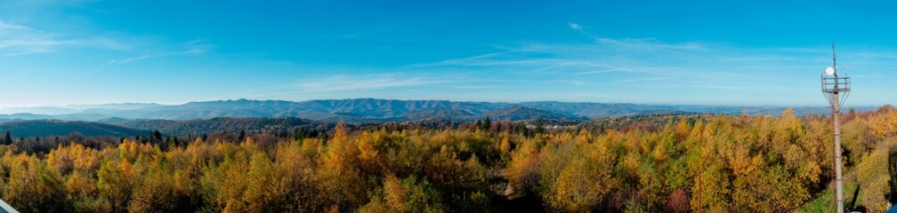Panoramic nature landscape, soft pastel colors, dream nature, sunset autumn background, peaceful amazing nature panorama