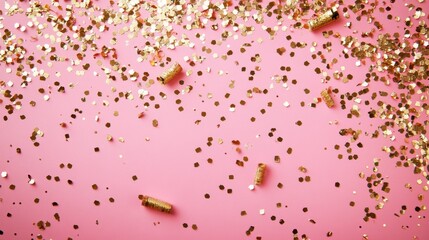 Celebrate birthdays with golden confetti on a vibrant pink backdrop. Perfect for personalized gift cards or heartfelt congratulations.