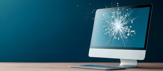 A computer monitor with a shattered screen