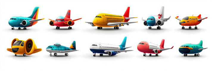 Naklejka premium Illustration of a set of transport and repair, airplane, car, train isolated on white Element icon on white background.