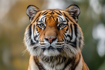Obraz premium Majestic Sumatran Tiger Portrait A Close-Up Look at an Endangered Species