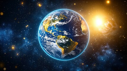 Obraz premium Earth in Space with Glowing Sun