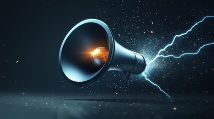 Dynamic megaphone with electric sparks and sound waves in a dark atmosphere