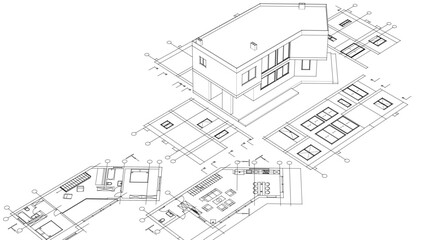 residential architecture house plan 3d illustration	
