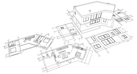 residential architecture house plan 3d illustration	
