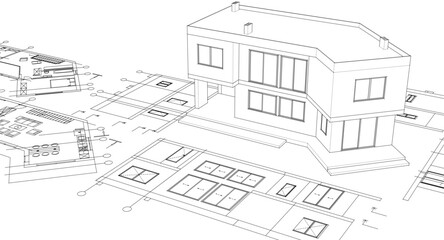 residential architecture house plan 3d illustration	
