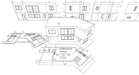 residential architecture house plan 3d illustration	
