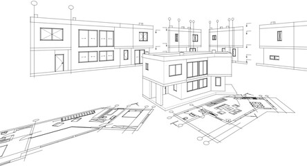 residential architecture house plan 3d illustration	
