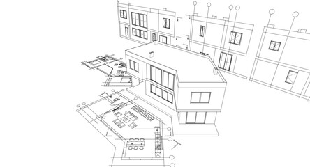 residential architecture house plan 3d illustration	
