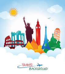Travel around the world, travel background, post card