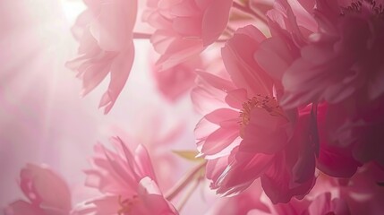 Fototapeta premium Dreamy Close-Up of Pink Cherry Blossoms with Soft Lighting and Blurred Background Wall Print Design Wallpaper