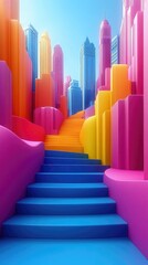 Obraz premium Colorful Cityscape: Ascending Steps to Vibrant Buildings