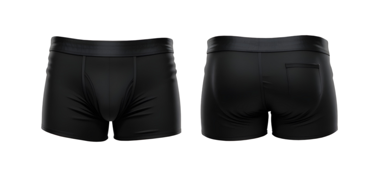 Black Men's Boxer Briefs (Front & Back) Isolated on Transparent Background