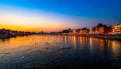 Obraz premium Ganges River Glowing, A Breathtaking Evening Aarti Ritual