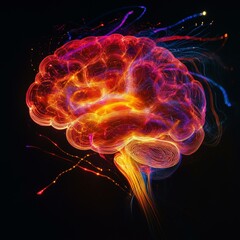 Abstract representation of brain activity with vibrant colors at night