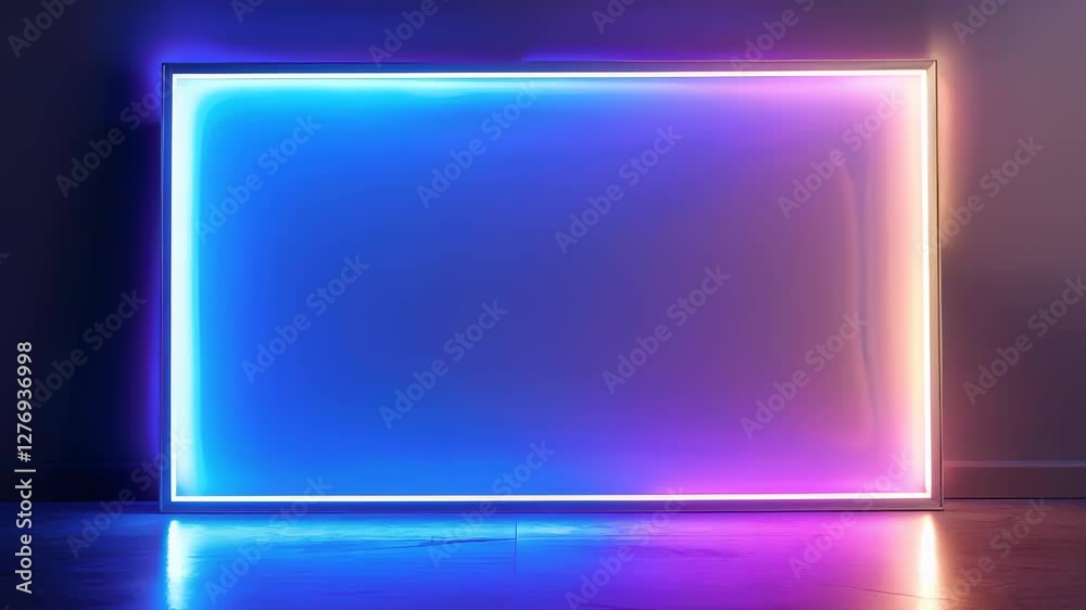 Poster luminous neon frame smoothly shifting colors across reflective surface, creating mesmerizing gradien