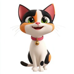 Obraz premium Smiling Cat with Red Collar and Gold Bell
