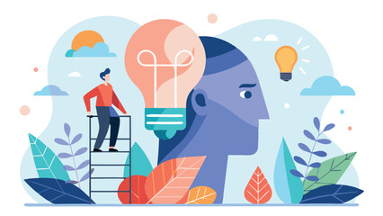 Creative Thinking Concept: Illustration of a Person with Light Bulb Ideas