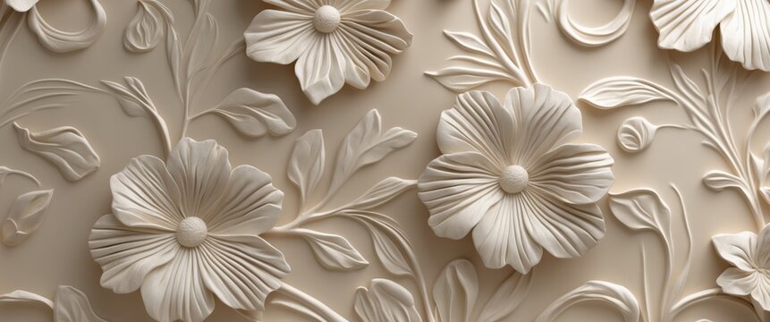 Beige embossed floral texture background.