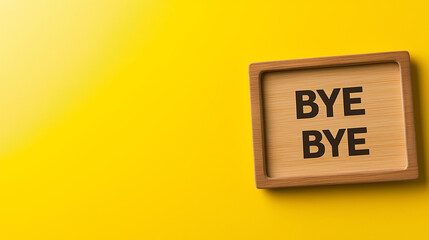 Farewell message board displaying bold BYE BYE lettering against warm golden yellow minimalist backdrop, expressing simple departure sentiment